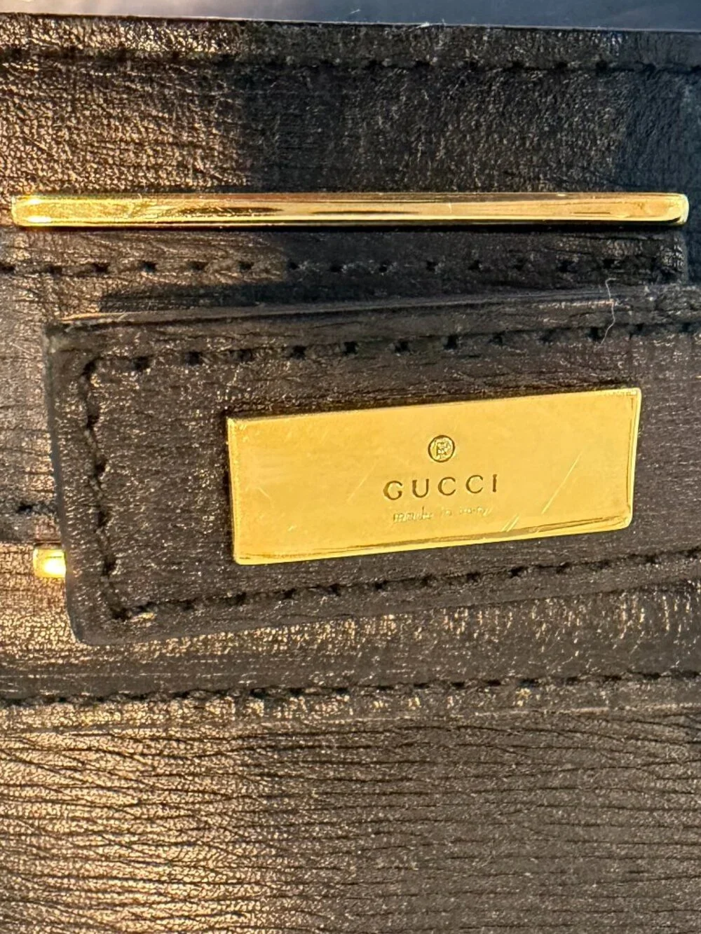 Vintage Gucci Black Structured Leather Tote Bag